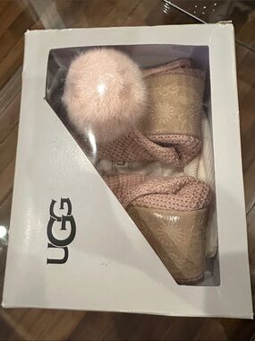 UGG Blush Pink Pom Knit Slippers
